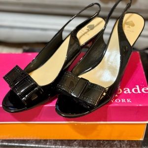 VINTAGE Kate Spade Bridget Black Patent Bow Slingbacks Sz 8.5